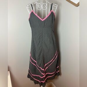 Free People Y2K/90s Pink Lace Trim Gray Babydoll Tiered Cotton Dress Size 8